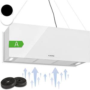 Klarstein Cappa Isola Sospesa con Timer, Flusso d'Aria 590m³/h, Cappa Cucina con 3 Modalità e Filtri Antigrasso, Isola Sottopensile con Filtri a Carboni Attivi