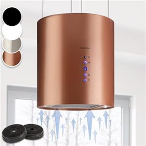 Klarstein Cappa Isola Sospesa per Cucina, LED, Flusso d'Aria 558m³/h, Candelabro, Filtri Antigrasso e Carboni Attivi, Sottopensile