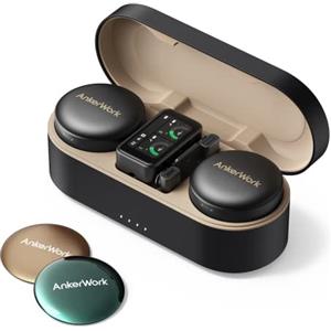 AnkerWork M650 Microfono lavalier wireless, cancellazione rumore professionale, cover magnetiche colorate, pickup qualità 2 canali, trasm. 200 m, batteria 15 h, facile uso, live stream, vlog, interv.