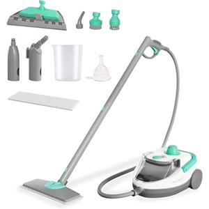 HAUSHOF Pulitore a Vapore 1800W, Serbatoio 1,5L, 4,0bar, Riscaldamento 8 Min, Vapore 30 Min, 17 Accessori, Cavo 3m, Vaporetto per Pavimenti, Tappeti, Finestre, Cucina, Bianco-Verde