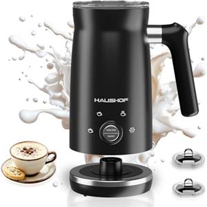 HAUSHOF Montalatte Elettrico 4 in 1 con Doppio Interruttore, Macchina per Cappucino, Montalatte Nespresso, Scaldalatte, Schiuma Latte, Capacità Massima 300 ml, Nero