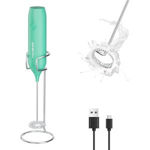HAUSHOF Montalatte Eletrico con Supporto, Frullino Elettrico Ricaricabile in Acciaio INOX per Cappucino, Schiuma Latte Eletrico per Cappuccino, Espresso, Latte, Uova- Verde