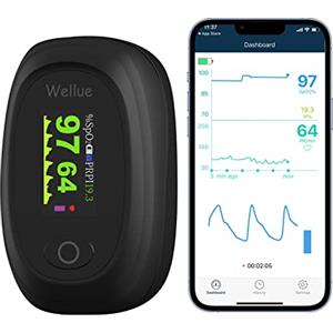Wellue Saturimetro Da Dito con Bluetooth, Pulsossimetro da Dito Professionale con App Gratuita, Monitora la Saturazione di Ossigeno nel Sangue e la Frequenza Cardiaca, con Allarme