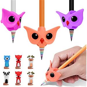 Vicloon Impugnature Matite Bambini, 3Pcs Scrittura Impugnatura in Silicone, Scrittura Strumento Correzione Matita Grip per Studenti, Impugnature per Matite con 6Pcs appucci per penne per Cartoni