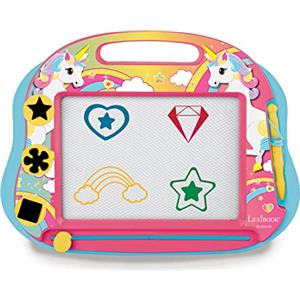 Lexibook, Unicorno, Lavagna Magica da Disegno Multicolore, Giocattolo Creativo Artistico per Bambine, Penna Stilo e timbri, Rosa/Blu, CRUNI550