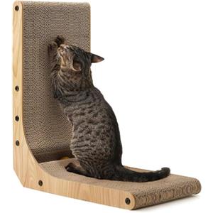 FUKUMARU Tiragraffi per Gatti In Cartone, Tiragraffi Verticale a Forma di L Alta 48 cm per Parete e Angolo, Tappetino Tiragraffi Con Giocattolo Pallina da Interno.