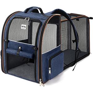 Lekespring Zaino per Cani Gatti Trasportino Espandibile,Pieghevole Cuccia Portatile Traspirante per Cani Piccoli Gatti Medi Fino a 8 KG con 4 Ingressi,per Viaggi Sia Lunghi Che Corti,Blu