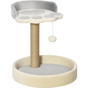 PawHut Albero Tiragraffi per Gatti da 5kg con Lettini e Pallina, Palestra per Gatti con Rivestimento in Peluche e Corda di Juta, 41x41x44 cm, Grigio e Beige