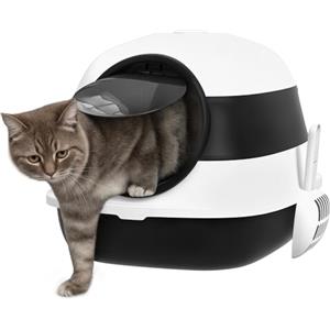 PawHut Lettiera per Gatti con Coperchio, Paletta e Deodorante Inclusi, Lettiera Chiusa con Design Pieghevole e Maniglia, in PP e ABS, 52x41x38 cm, Bianca e Nera