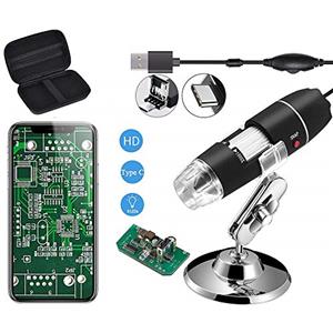 Jiusion Microscopio USB originale 40-1000X con Custodia Portatile, Fotocamera Digitale per Endoscopio Ingrandimento 8 LED Base Metallica per Micro USB Tipo C Android, Windows Mac Linux Chrome