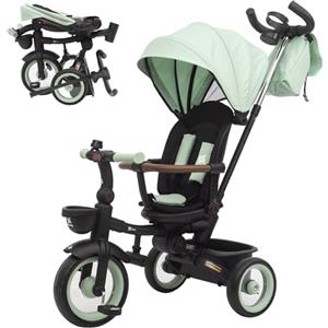 Twinly - Triciclo Evolutivo Bambino Sami Pieghevole con Sedile Girevole 360 Bicicletta 2 anni - Passeggino Bambino, Giocattolo, 1-5 anni o 25 kg - Luce, Cappottina Estensibile (Green)