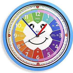 Bruni Univok Orologio da parete per bambini, senza ticchettio, per imparare a suonare (blu)