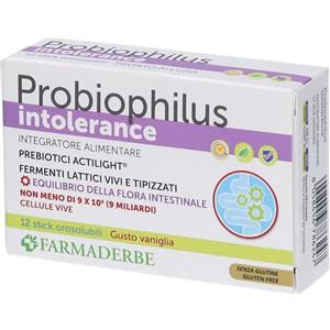 FARMADERBE PROBIOPHILUS INTOLLERANCE - Integratore Alimentare con Fermenti Lattici e Frutto-Oligosaccaridi, 12 Stick Pack