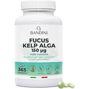 Bandini® Fucus Kelp Algae 150mcg, 365 Compresse per una Scorta Annuale, Fonte naturale di Iodio da Alghe Brune, Metabolismo Energetico, Unghie, Capelli, Senza Additivi, Senza OGM, Qualità Italiana