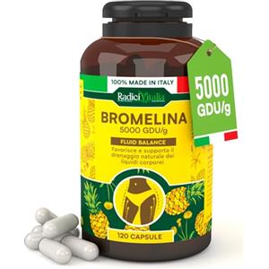 Eurocali Bromelina Drenante Forte 500mg Integratore Anticellulite Detox Diuretico 5000 GDU/g per Ritenzione Idrica e Microcircolo con Ananas e Tarassaco RadiciVitalia Made in Italy - Barattolo da 120 Capsule