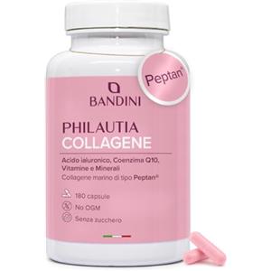 Bandini® Collagene Peptan® e Acido Ialuronico 180 Capsule, Collagene Marino Idrolizzato Tipo 1 con Coenzima Q10, Vitamina C, Biotina, Zinco e Selenio, Integratore Donne per Articolazioni, Pelle e Ossa