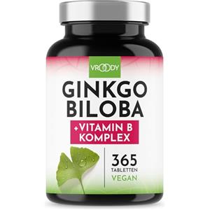 VROODY estratto vegano di Ginkgo Biloba ad alto dosaggio - la vitamina B12 contribuisce a ridurre la sensazione di stanchezza e di spossatezza - 365 piccole compresse, di facile assunzione