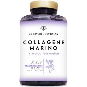 N2 Natural Nutrition Collagene Marino con Acido Ialuronico, Magnesio e Vitamina C. Integratori Articolazioni, Cartilagine e Pelle. 150 capsule. Fornitura per 75 giorni. Collagene Idrolizzato. PEPTAN. N2 Natural Nutrition
