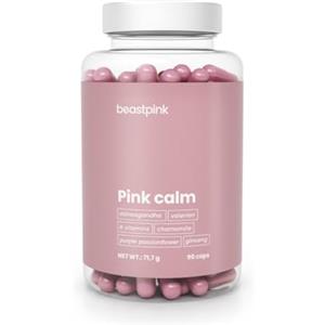 BeastPink GymBeam Pink Calm - Integratore per sistema nervoso con vitamina B6, ashwagandha, camomilla e passiflora - Benessere mentale, relax e sonno - 90 capsule facili da assumere
