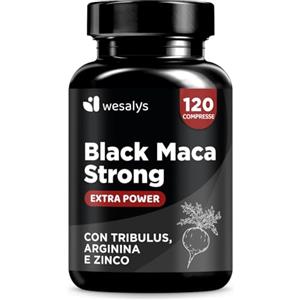 WESALYS Maca Peruviana Nera Estratto Puro 20:1, 30.000 mg + Tribulus Terrestris + Arginina + Zinco | Integratori Alto Dosaggio | Made In Italy | Mass Gainer | Energizzante | Maca Wesalys