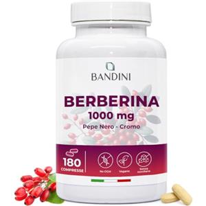 Bandini® Berberina 1000mg pura alto dosaggio | 180 compresse vegane - Berberin HCl da Berberis Aristata al 97% + Cromo e Pepe Nero | Massimo assorbimento - Funzione digestiva, epatica, intestinale