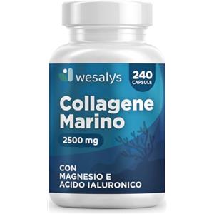 WESALYS Collagene Marino con Acido ialuronico - 240 Capsule - 2500mg di Collagene idrolizzato, Integratore con Biotina, Vitamina C, Coenzima Q10 per Pelle, Capelli e Articolazioni Wesalys
