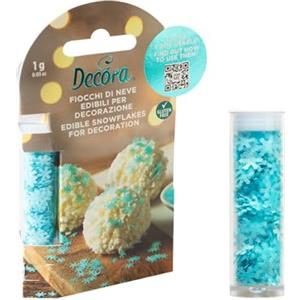 Decora, 2090207, Confezione da 1 g di fiocchi di neve edibili, Colore azzurro metallizzato, Ideali per decorare facilmente dolcetti natalizi