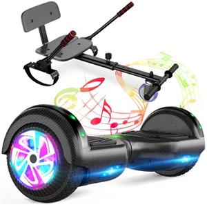 SISIGAD Hoverboard con Hoverkart,Overboard con Hoverkart per bambini, Hoverboard con musica bluetooth e luci a LED