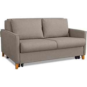 EVERGREENWEB MATERASSI & BEDS EVERGREENWEB - Divano Letto 2 posti con letto estraibile e spalliera reclinabile, Divano di design Moderno zampe di legno e cuscini in omaggio, Braccioli Slim, Materasso 140x190 - Margot Tortora