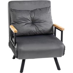 HOMCOM 4 in 1 Poltrona Letto Singolo, Poltrona Pieghevole con Schienale Regolabile in 5 Posizioni, Divano Letto con Cuscino, Seduta Imbottita, in Velluto per Casa e Ufficio, 63x73x81 cm, Grigio scuro