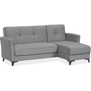 EVERGREENWEB MATERASSI & BEDS EVERGREENWEB Divano letto 3 Posti con Contenitore Trasformabile + 2 Cuscini GRATIS, Divano Angolare con Penisola Chaise Longue, Schienale Reclinabile, Morbido Tessuto Imbottito Grigio, Braccioli Slim