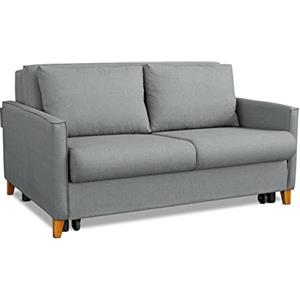EVERGREENWEB MATERASSI & BEDS EVERGREENWEB - Divano Letto a 2 posti con Materasso 140x190, Sofà Soggiorno con zampe in legno designo Moderno e 2 Cusini in omaggio, Tortora | Malion (Grigio)