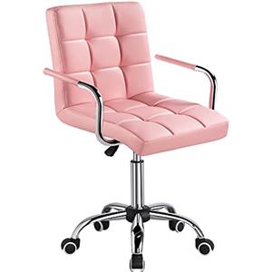 Yaheetech Sedia a Rotelle da Ufficio Scrivania Girevole Imbottita in Ecopelle Ergonomica Altezza Regolabile Rosa