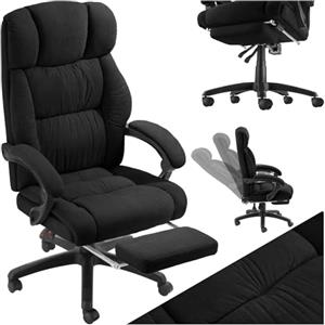 tectake® Sedia Ufficio Ergonomica, Poltrona relax con Poggiapiedi Estraibile, Sedia Gaming per Scrivania Gaming, Imbottitura in Velluto, Altezza Regolabile, Rotazione a 360°, 5 Ruote Doppie - Nero