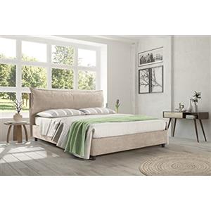 EVERGREENWEB MATERASSI & BEDS EVERGREENWEB - Letto Matrimoniale King Size 180 x 200 cm con Moderno Box Contenitore e Rete a Doghe in Legno Elegante Testiera Tessuto Imbottito SFODERABILE Ideale per Camera da Letto color Tortora