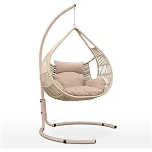 EVERGREENWEB MATERASSI & BEDS EVERGREENWEB - Sedia a Dondolo, Poltrona Sospesa in Tessuto per Intero ed Esterno, completa di struttura in Acciaio e Cuscini Super Soft - Sedia Ovetto Nido AutoPortante -Sabbia - Capri