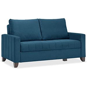 EVERGREENWEB MATERASSI & BEDS EVERGREENWEB Divano letto 2 Posti Trasformabile in Letto Matrimoniale 140x190 cm, Schienale Ribaltabile con Coppia Cuscini Estraibili, Morbido Tessuto Imbottito Blu, Braccioli Slim, Piedi in Legno