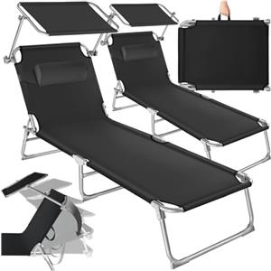 tectake® Set 2X Lettino Pieghevole, Lettini Prendisole Pieghevoli Sdraio con Parasole, Schienale Regolabile 4 Posizioni, Rivestimento Resistente, Giardino Spiaggia Lettini Prendisole Mare - Nero