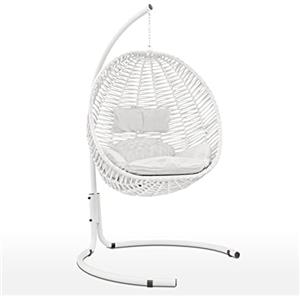 EVERGREENWEB MATERASSI & BEDS EVERGREENWEB - Sedia a Dondolo, Poltrona Sospesa in Tessuto per Intero ed Esterno, completa di struttura in Acciaio e Cuscini Super Soft - Sedia Ovetto Nido AutoPortante - Ischia (Singolo, Bianco)