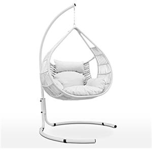 EVERGREENWEB MATERASSI & BEDS EVERGREENWEB - Sedia a Dondolo, Poltrona Sospesa in Tessuto per Intero ed Esterno, completa di struttura in Acciaio e Cuscini Super Soft - Sedia Ovetto Nido AutoPortante (Bianco, Singolo)