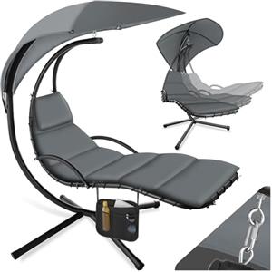 tectake® Sdraio Sospesa Elaria, Amaca, Altalena, Arredamento da Giardino, Parasole Protezione Raggi UV, Sedia a Sdraio Imbottita, Cuscino, Ergonomico, Balcone Terrazza - Grigio