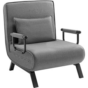 WOLTU Poltrona Relax Reclinabile Convertibile, Divano Letto Trasformabile 3 in 1, con Schienale Regolabile in 5 Posizioni, Cuscino Rimovibile, Seduta Imbottita, 80x74x82cm, Grigio Scuro