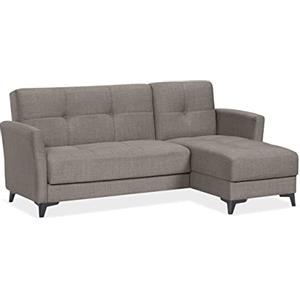 EVERGREENWEB MATERASSI & BEDS EVERGREENWEB Divano letto 3 Posti con Contenitore Trasformabile + 2 Cuscini GRATIS, Divano Angolare con Penisola Chaise Longue, Schienale Reclinabile, Morbido Tessuto Imbottito Tortora, Braccioli Slim