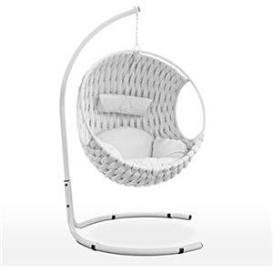 EVERGREENWEB MATERASSI & BEDS EVERGREENWEB - Dondolo da Giardino in Tessuto Bianco Imbottito Intrecciato a Mano, Elegante Poltrona Sospesa da Esterno o Interno Casa Sedia Completa di Struttura in Acciaio e Cuscini Super Soft DUBAI
