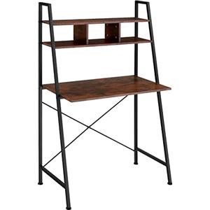 tectake® Scrivania Salvaspazio con Ripiani, Tavolo da Ufficio, Struttura in Metallo, Scrivanie Design Moderno, Tavolo PC, Scrivania Gaming con 3 Scomparti - 85,5x46,5x140 cm - Industriale Legno Scuro