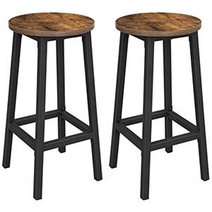 VASAGLE Set di 2 Sgabelli da Bar, Sedie da Cucina, Struttura in Metallo, Montaggio Facile, Alto 65 cm, con Poggiapiedi, per Cucina, Soggiorno, Sala da Pranzo, Marrone Vintage e Nero Classico LBC32X