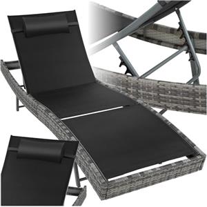tectake® Sdraio in Rattan, Sdraio da Esterno Regolabile in 6 Posizioni, Traspirante, Telaio in Acciaio, Antiscivolo e Antigraffio, Cuscino Poggiatesta Incluso - Grigio Melange