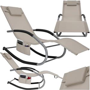 tectake® Lettino prendisole a Dondolo da giardino, Sdraio da Giardino, Cuscino Rimovibile, Telaio in Acciaio, Braccioli Imbottiti, Textilene Traspirante e Idrorepellente, Sedia a dondolo - Beige