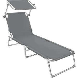 tectake® 1 Lettino a Sdraio per Prendere Il Sole con L'Ombrello Parasole 190cm, Lettino Pieghevole da sole, Sdraio da Spiaggia o da giardino, Arredamento Terrazzo Balcone - grigio