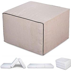 EVERGREENWEB MATERASSI & BEDS EVERGREENWEB - Pouf Letto con Rivestimento Tortora Sfoderabile trasformabile in Confortevole Materasso Singolo 80x190 WATERFOAM Alto 15 cm, Pieghevole 3 Pezzi Multiuso Puff Futon Salvaspazio Ospiti